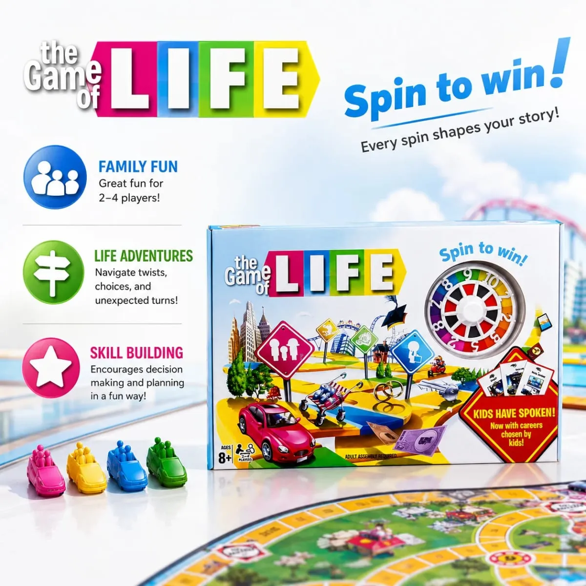 Life Simulation Board Game - Spin Wheel Party Game (2-4 Players) Board Game Card Game Ideal for Family Gatherings Gift — image 1