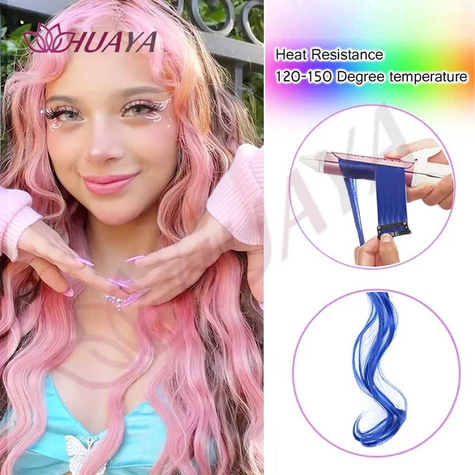 Synthetic 2 Pieces 20inch Colored Clip in Hair Extensions Long Straight Pink/Blue/Purple Halloween/Christmas Wig — image 5