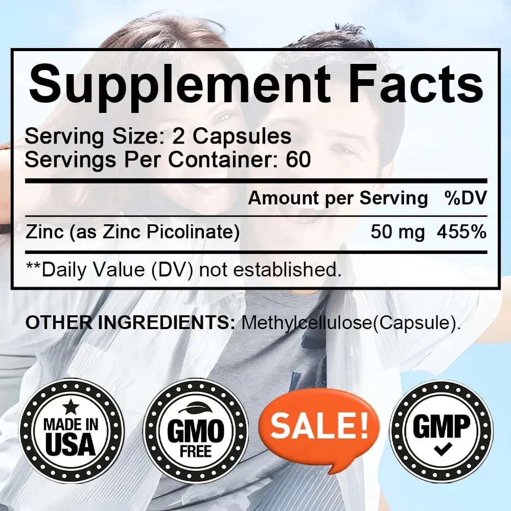 Zinkkapseln 50 mg – natürliches Antioxidans, immunstärkendes Nahrungsergänzungsmittel für Haare, Nägel und Haut, Unisex