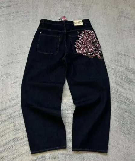 2026 new printed retro wide-leg casual slim trousers Hip-hop personality jeans Y2K women's dark fun graffiti floor-length pants — image 7