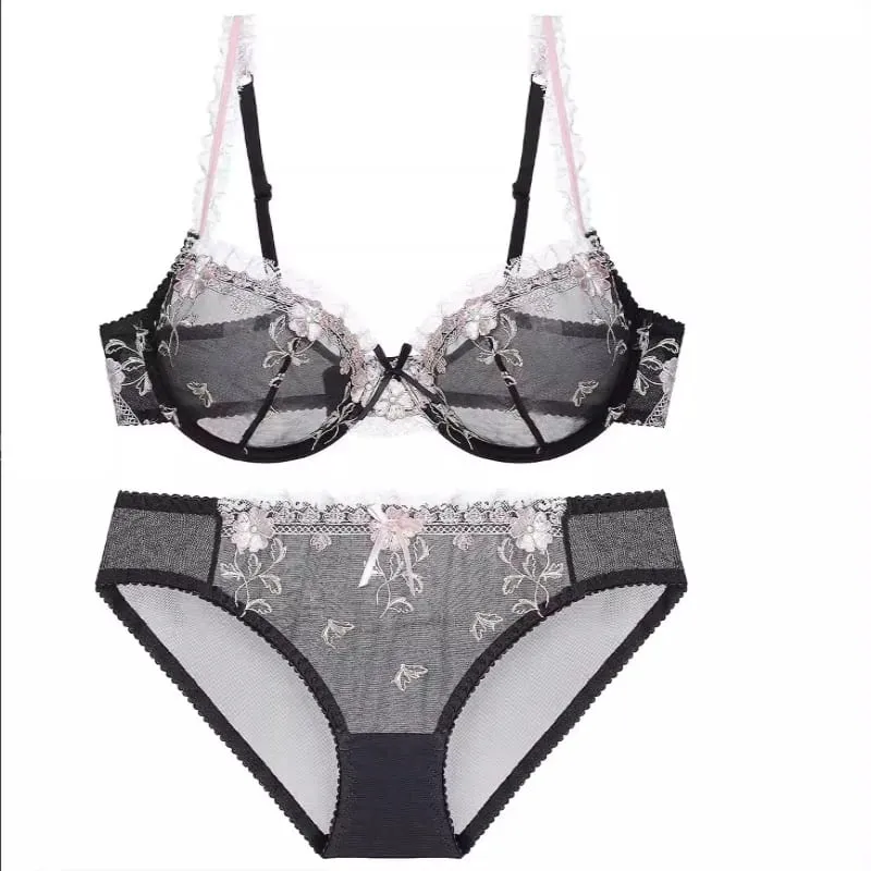 New Women Thin Slim Lace Underwear Set Push Up Gathering Sheer Plus Size Breathable Comfort Daily Intimates Bra Petite Elegance — image 3