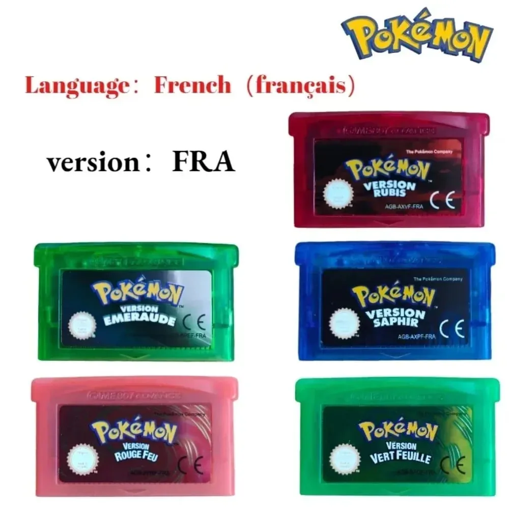 FRA Version French Pokemon Series 32 Bit Video Game Cartridge Emerald FireRed Leafgreen Ruby Sapphire GBA Game Card Toy Gift — image 1