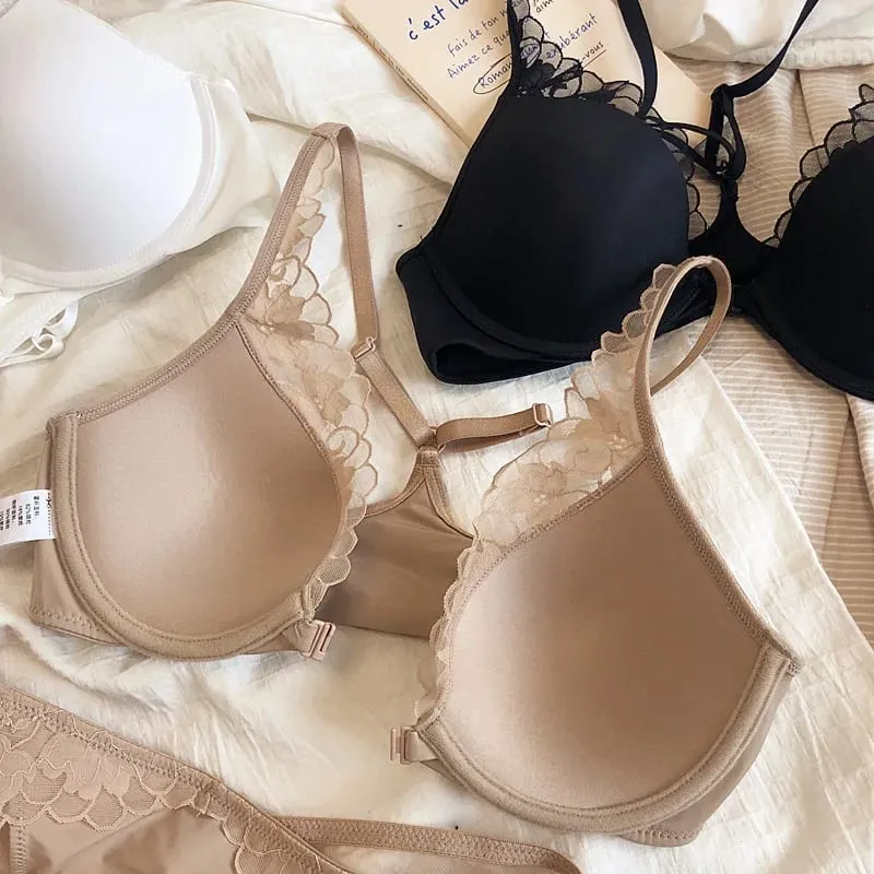 højkvalitets sexede kvinder bh'er og korte todelt sæt foran lukket push up blonde A B C kop wire sommer lingeri undertøj sort
