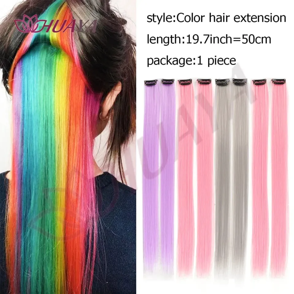 Synthetic 2 Pieces 20inch Colored Clip in Hair Extensions Long Straight Pink/Blue/Purple Halloween/Christmas Wig — image 3