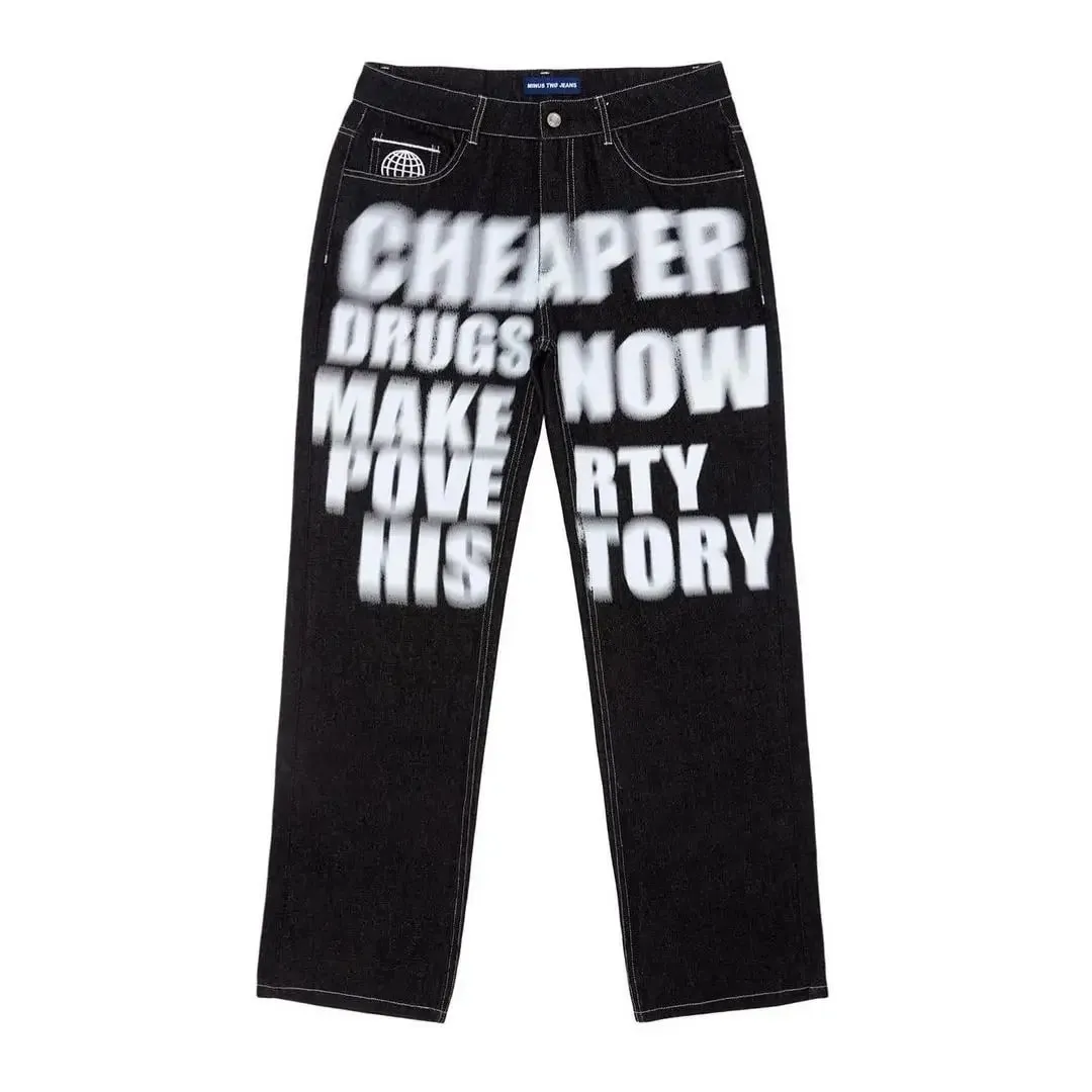 Y2k Wide Leg Jeans 2026 New Trend Hip Hop Letter Printed Black Pants Men Women Fashion Punk Loose Straight Trousers Streetwear — image 3