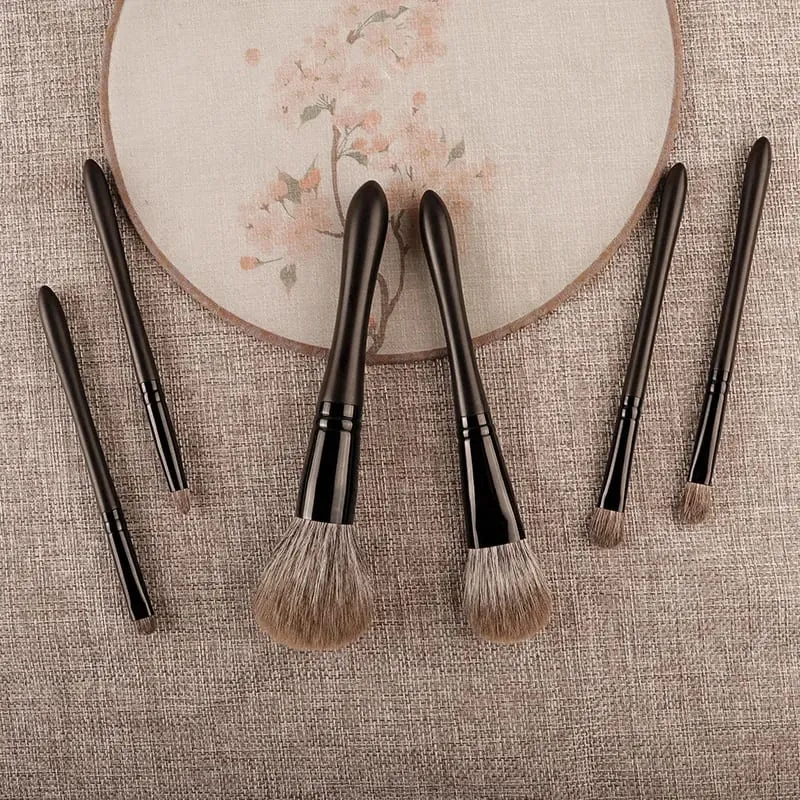 6pcs/set Fox hair Makeup brushes Set Powder Blusher Crease Eyeshadow Detail Liner Shadow Make up brushes Travle siz Ebony Handle — image 4