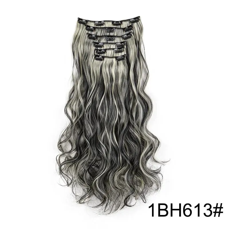 6pcs/set 24Inch Synthetic Long Curly Wavy Hair Extension 16 Clips High Tempreture Hairpiece Clip In Hair Extensions for Women — image 12