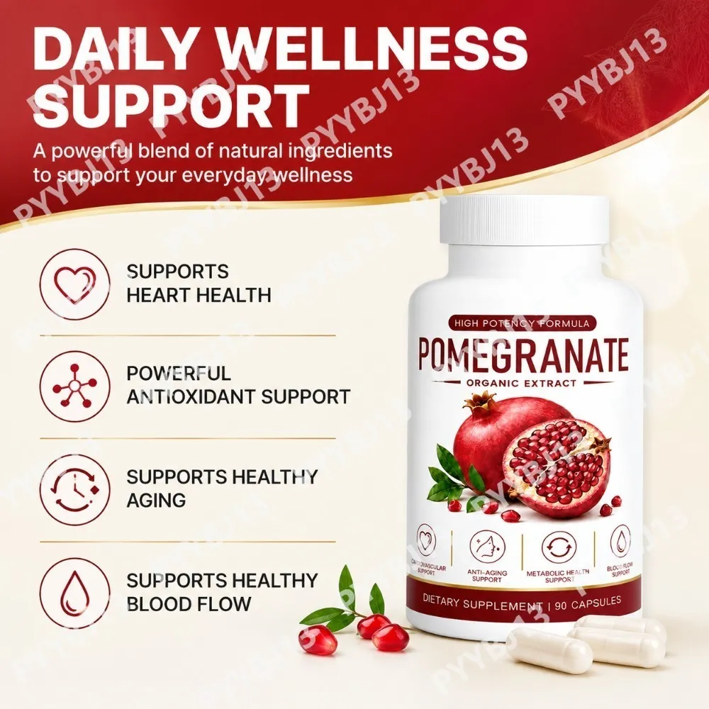 Pomegranate Extract Capsules with Grape Seed Green Tea Hawthorn Beetroot Vitamins C & E Daily Antioxidant Support 90 Count — image 2