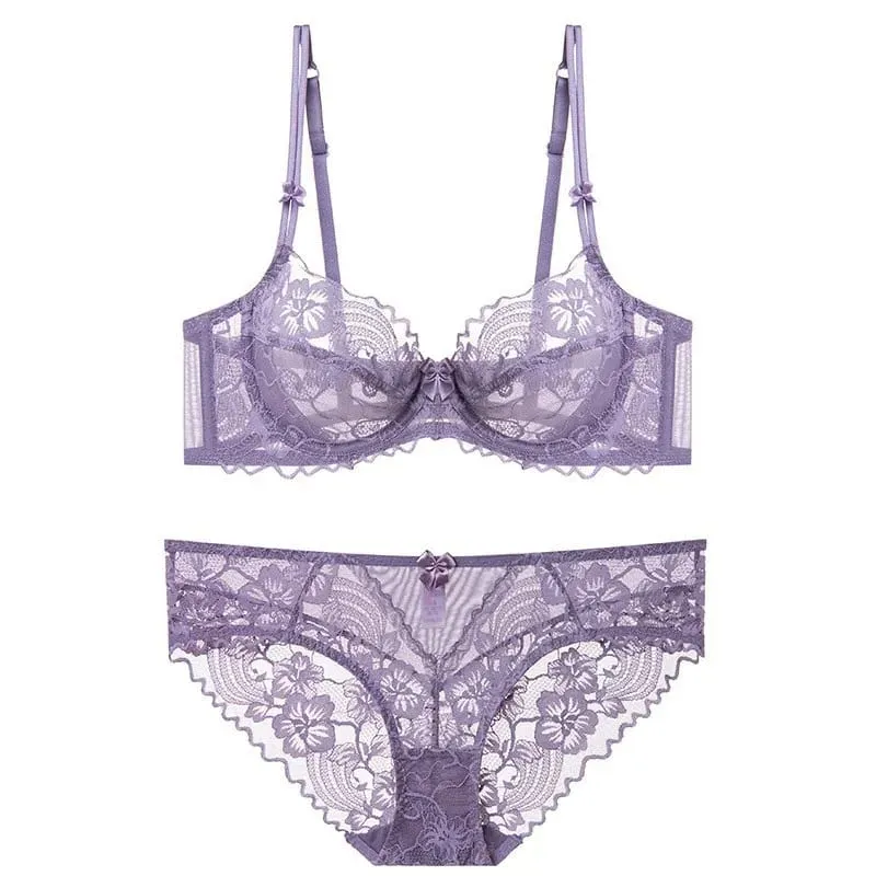 Victorian Lace Purple Underwear Set Soft Underwire Bralette Ultra Thin Anti-sagging Elegant Female Underwear Set — image 1