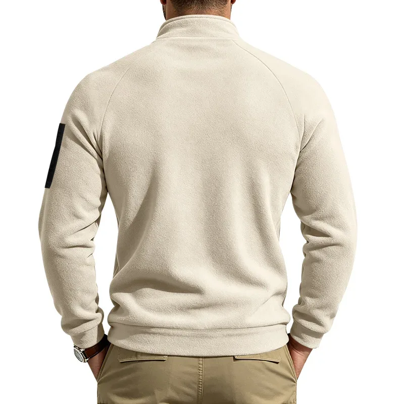 Men Fleece Stand Collar Sweatshirt Diagonal Zipper Arm Pocket Long Sleeve Loose Casual Pullover Autumn Winter Outdoor Tops — image 16