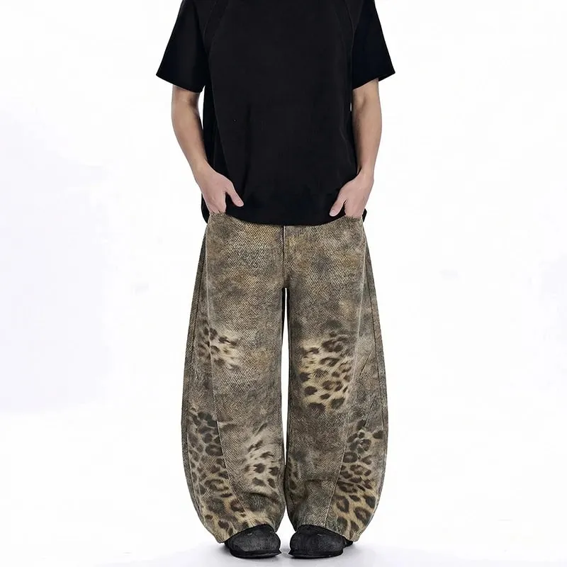 Avant-Garde Men's Jeans Leopard Print Gradient Oversized Wide Leg Fit High Street Loose Casual Denim Long Pants 9X2894 — image 5