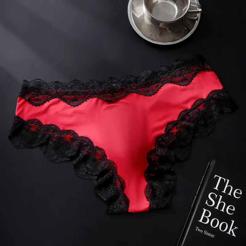 Male Full Lace Edge Briefs Back Bow Strap Ice Silk Satin Low Rise U Pouch Soft Breathable Men Underpants — image 7