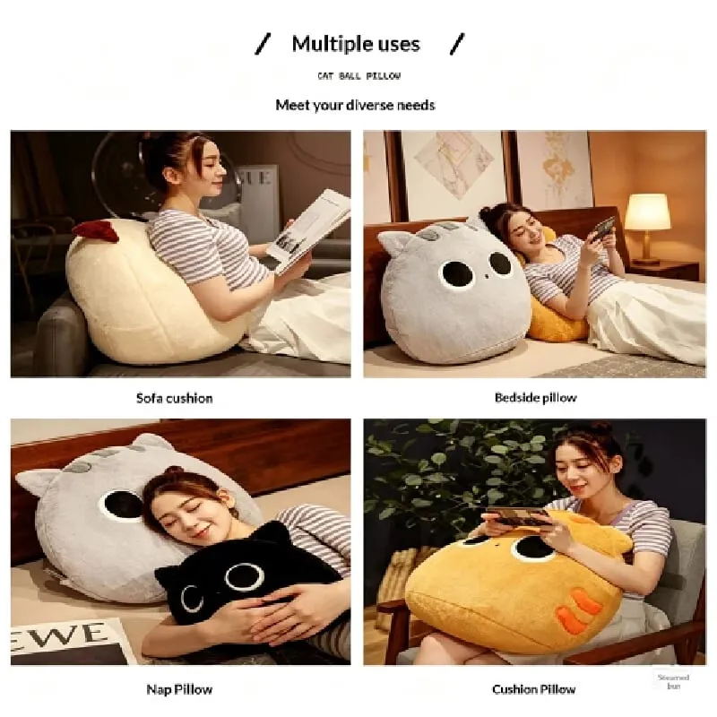 Generic Fluffy Cute Round Black And Brown Cat Plush Pillow Soft Stuffed Plush Toy Sofa Bed Back Cushion Home Decor For Adult — image 7