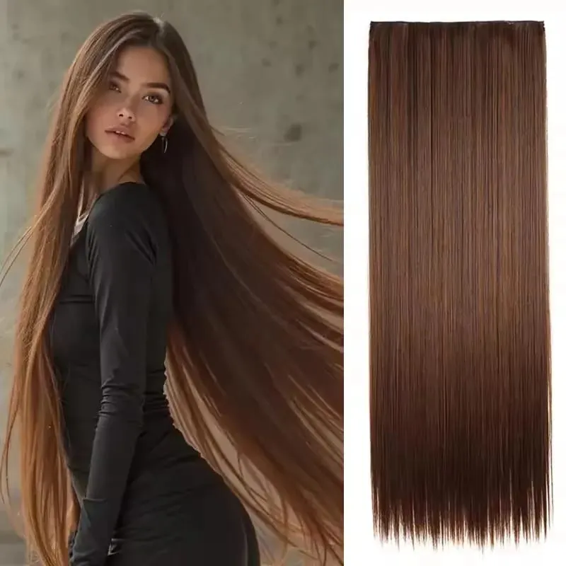 32 Inch Synthetic No Clips Invisible Wire Hair Extension Artificial Natural Fake False Long Straight Hairpiece Blonde For Women — image 9