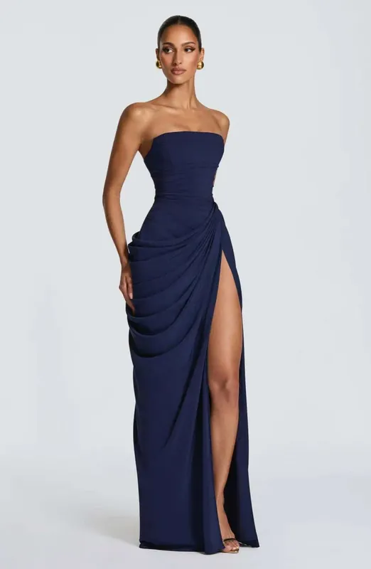 Solid Sexy Pleated Strapless Dress Women Chic Off-shoulder Backless High Waist Split Maxi Dresses 2026 New Evening Party Gown — image 9