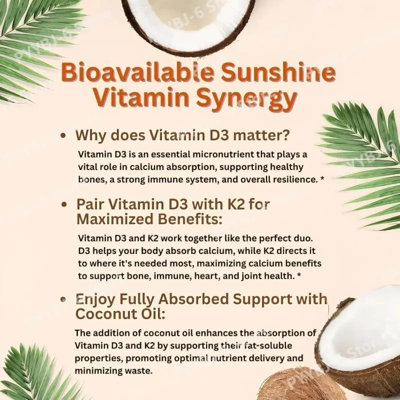 Vitamin D3 & K2 Supplement 10 000 IU Supports Overall Health & Bone Health Non-GMO Gluten Free 300 Softgels for Adult — image 7