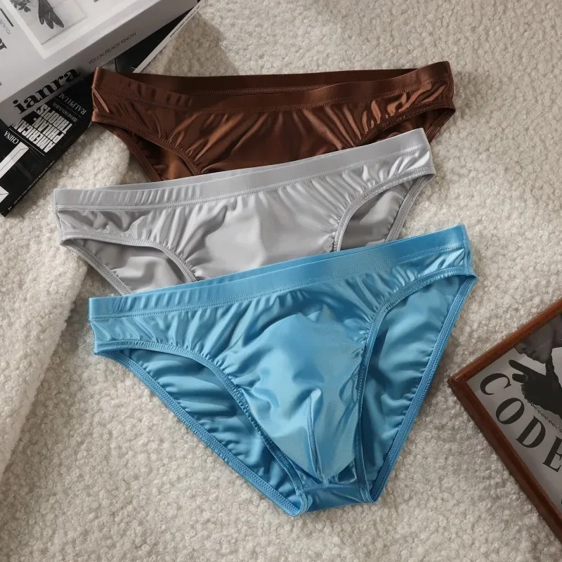 Men Solid Briefs Underwear Man Sexy Glossy Underpants Cuecas Calzoncillos Ropa Interior Hombre Slips Male Pouch Panties
