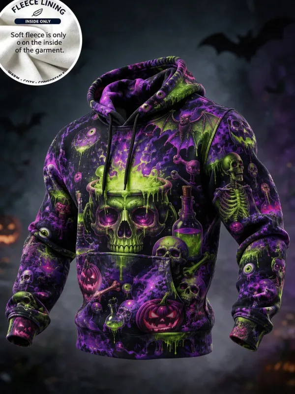3D Print Halloween Fleece Hoodie Witch Black Cat Pumpkin Candy Skull Bowl Pullover Long Sleeve Kangaroo Pocket Sweatshirt — image 14