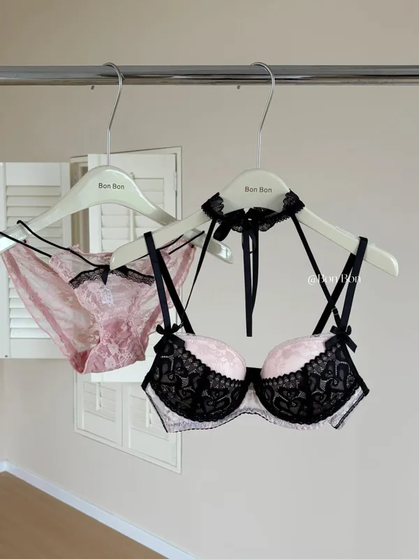 Halter Neck Lace Bra Panty Set French Style Women Lingerie Push‑Up Breathable Skin‑Friendly Daily Underwear tセクシーな — image 10