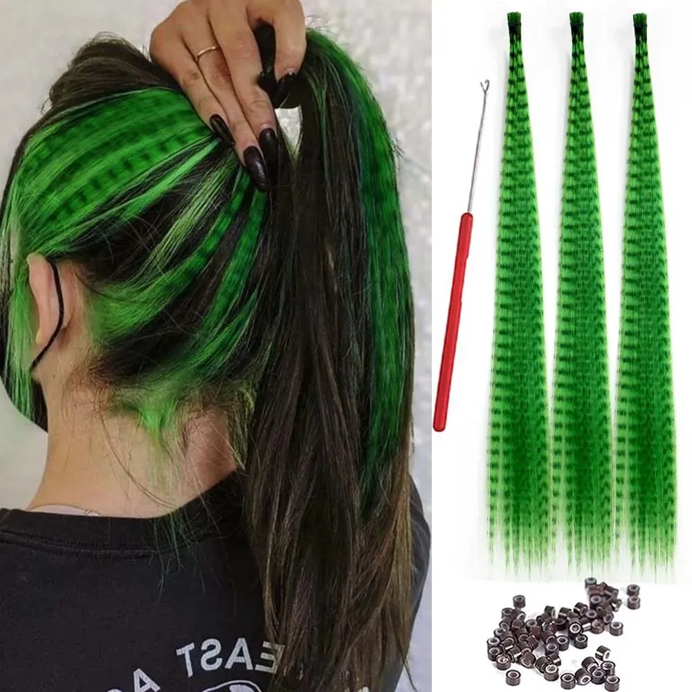 30strands Feather Hair Extension Fake Hair I Tip Rainbow Synthetic Hair 16inch Hairpiece Feather for Hair Extension Y2K Festival — image 13