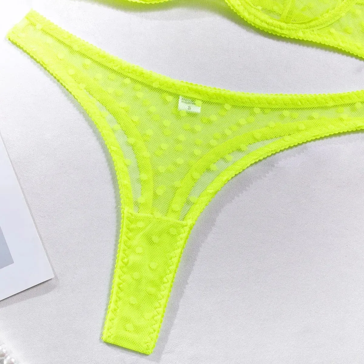Sexy Polka Dot Women's Underwear Neon Green Bra with Support Brief Set Women 2 Pieces Short Skin Care Kits Exotic Sets — image 3