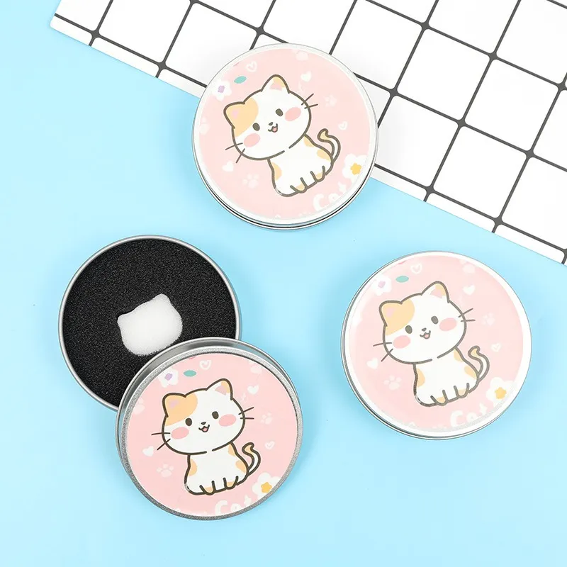 1 Set Cartoon Cat Make Up Brushes Cleaner Sponges Cosmetic Brushes Drying Wash Eyeshadow Colors Removal Portable Cleaning Cases — image 4