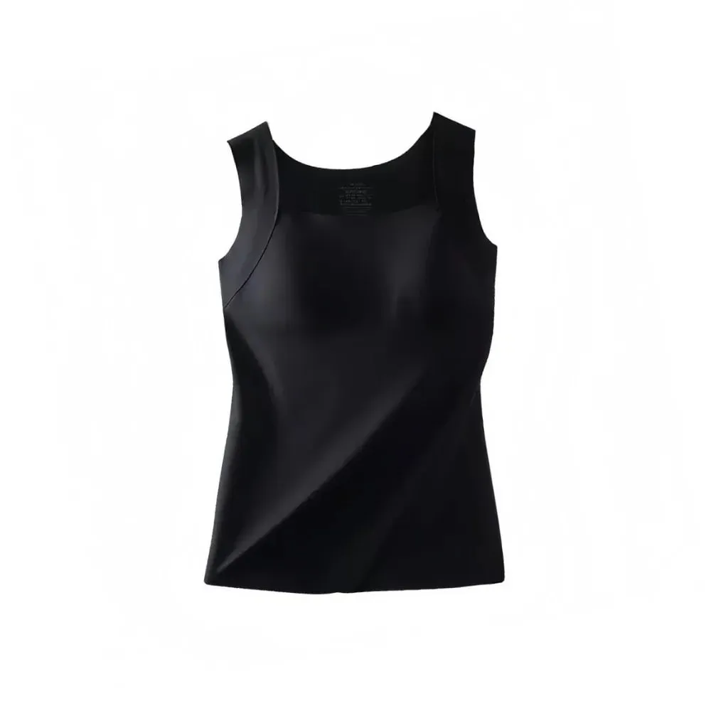 Built-in Bra Seamless Camisole Fixed Cup Solid Color Thermal Vest Stretchy U Neck Bottoming Underwear Multi-layer Wear