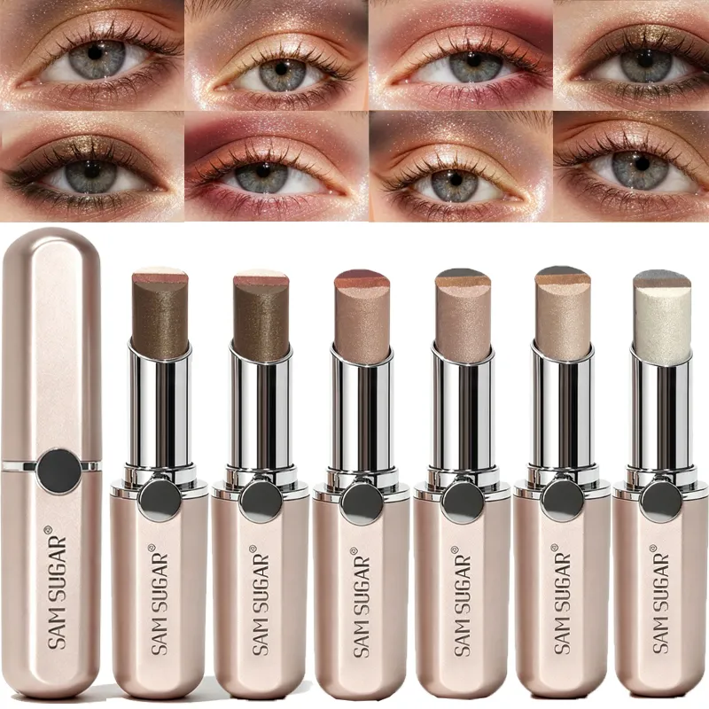 Tricolor Eyeshadow Stick Glitter Highlight Contour Shadow Stick Eye Makeup Waterproof Lasting Shimmer Metallic Eyeshadow Makeup