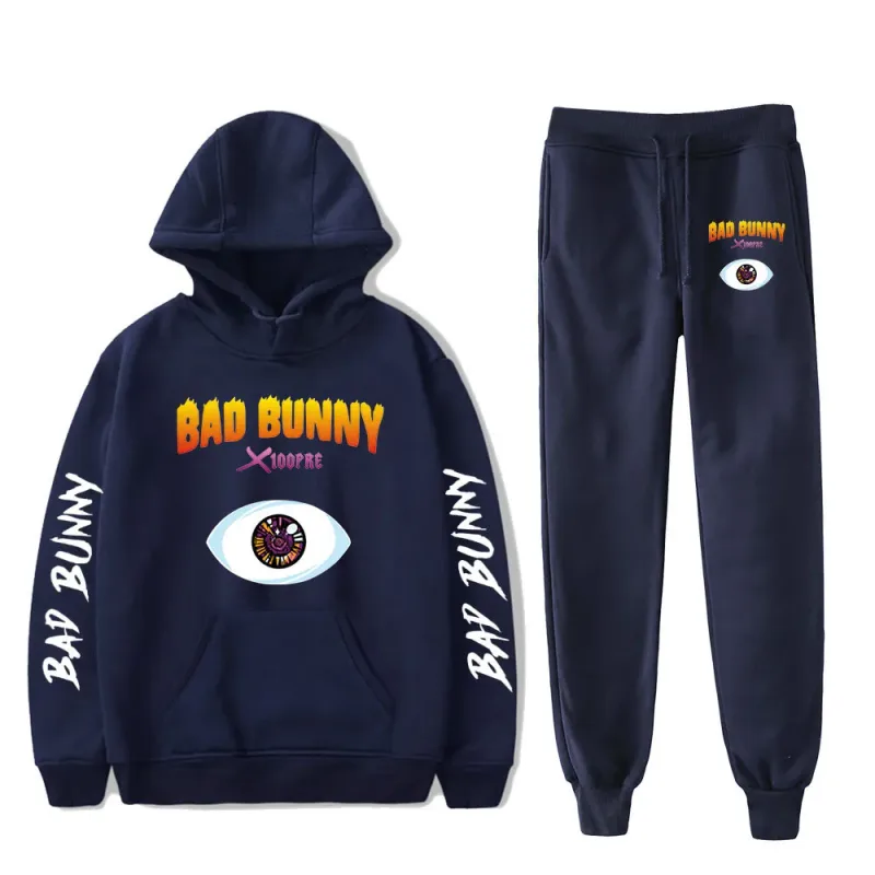 Harajuku Comfortable Funny bad bunny Print Sweatshirt Sweatpants Suit Men/Women Hoodies+ Trousers Suit Cute 2 Piece Set Clothes — image 10