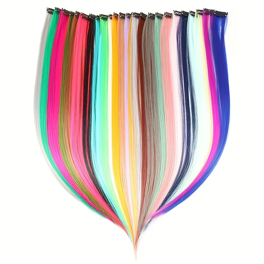 5pcs/set Colorful Clip In Synthetic Hair Extension Rainbow Long Straight Hairpieces For Women Girl Kids Y2K Style Daily Party — image 2