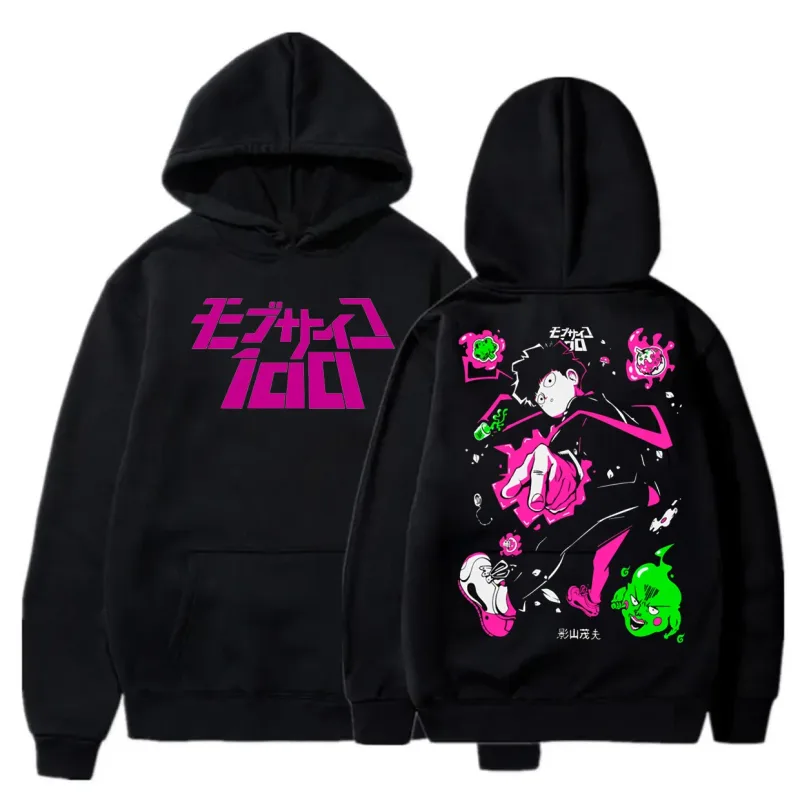 Anime Mob Psycho 100 Hættetrøjer Harajuku Shigeo Kageyama Punk tegneserie sweatshirts Mænd Kvinder Efterår Vinter Varm Patchwork Sweatshirt — image 1