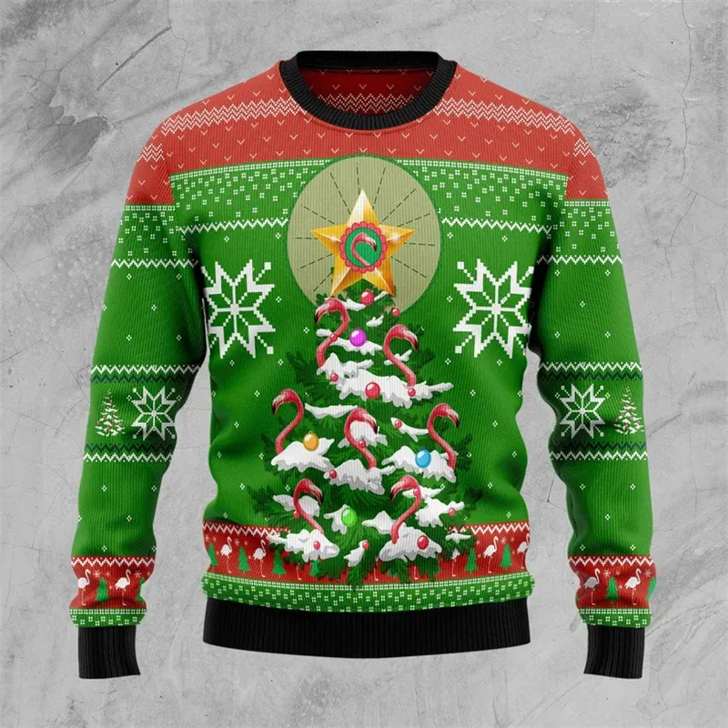 Funny Flamingo Graphic Ugly Christmas Sweater Autumn Holiday Wear 3D Printed Sweatshirt Loose Streetwear Pullovers Mens Clothing — image 4