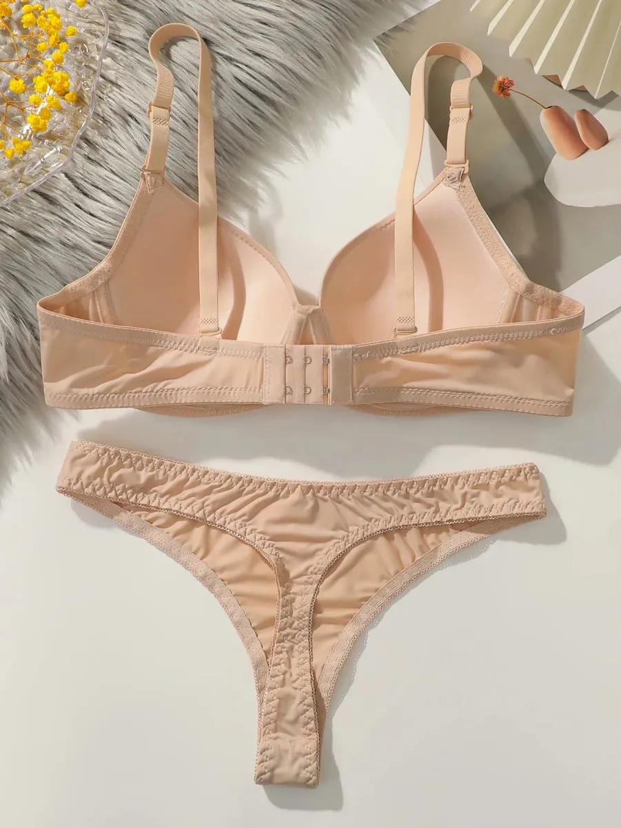 solid color daily 2-piece women's underwear set 3/4 cup paired with sexy thongs simple and comfortable Lingerie B2087 — image 2