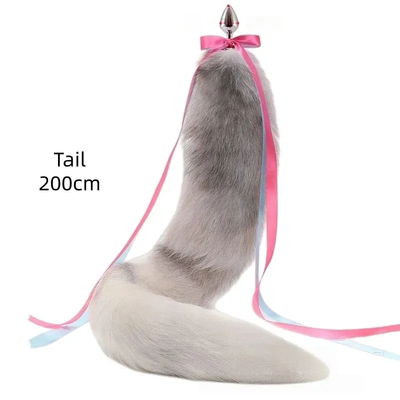 200cm Detachable Metal Butt Plug Fox Tail Cosplay Toys with Fetish Cosplay Fancy Dress Accessory for Couple BDSM Sex Flirt Prop