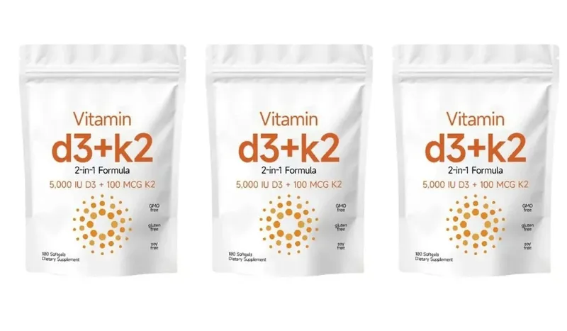 2-in-1 Vitamin D3+K2 Capsules with 5 000 IU D3 and 100mcg K2 180 Count Diet Supplement Maintain Daily Health & Enhance Immunity — image 9