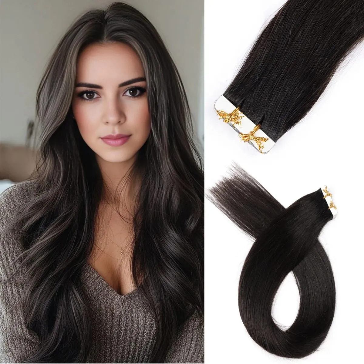 20 Pcs Real Human Hair Tape ins Extensions Straight Double Side Tape in Hair Extensions Highlight Tape in Remy Hair Extensions
