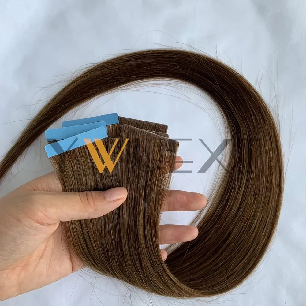 Invisible PU Skin Weft Hair Extensions Natural Straight Machine Remy Seamless Adhesive Tape In Human Hair 10pcs/pack — image 3