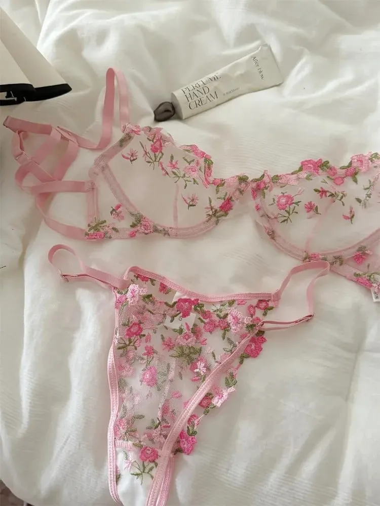 Everyday French Lace Bra Set Wireless Support Embroidered Flower Ultra Thin Breathable Comfort Hollow Out Lingerie BANERDANNI — image 4