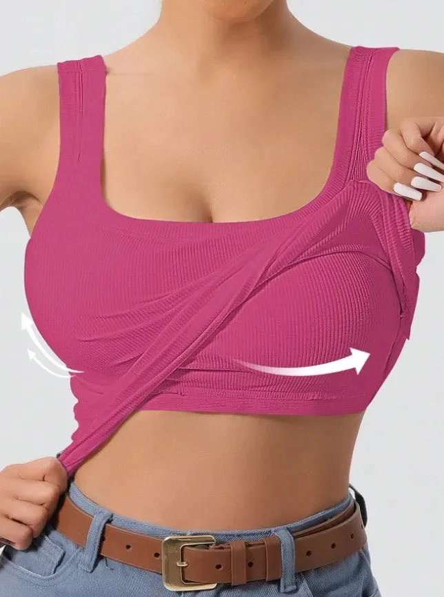 2026 Summer Women's Western-style One-piece Built-in Bra Ribbed Square Neck Slimming Versatile Outerwear Base Layer Tank — image 14