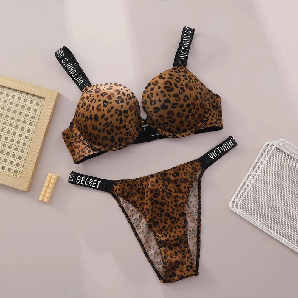 Victoria Secret Shine Script Thong Panty Very Sexy Logo Shine Strap Push Up Bra Set Sexy Women Lingerie Hot — image 6