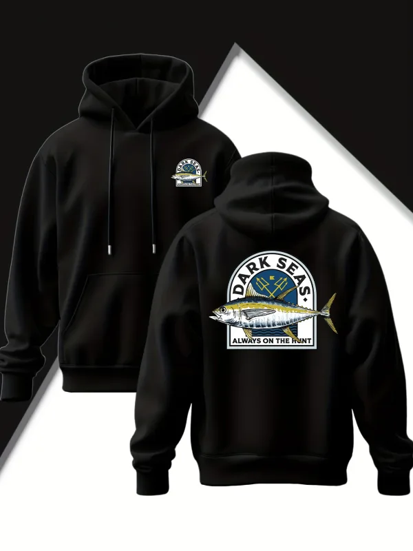 Men'S New Trendy Hooded Sweatshirt Casual Drawstring Hoodie with Print Featuring Yellowfin Tuna Design Front Kangaroo Pocket — image 1
