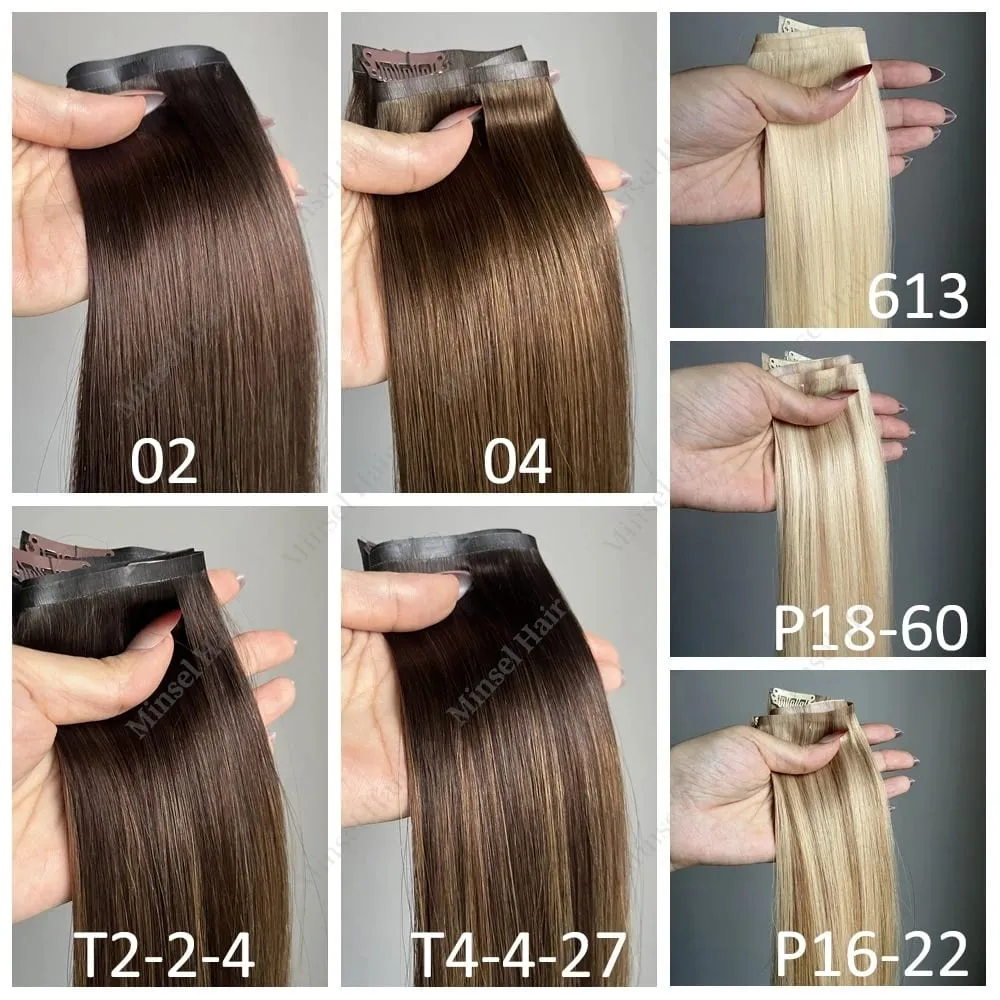 PU Clip Ins Human Hair Premium Remy Clip In Extensions On Tape Weft Silk Straight European Real Natural Hair 14-24inch 7pcs 110G