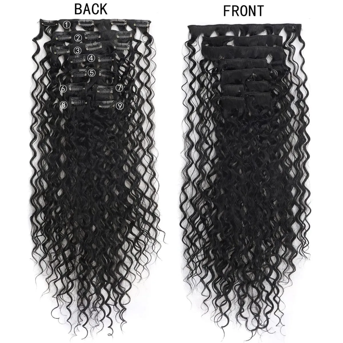 Jeedou Deep Wavy Curly Hair 9Pcs Set Clip-in Hair Extensions Hairpieces with 18 Clips Brown Color Synthetic Hair For Women