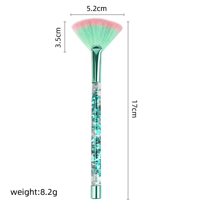 5pcs Fan Makeup Brush Glitter Transparent Handle Soft Fluffy Bristle Highlighter Blush Powder Brushes Face Cosmetic Beauty Tool — image 2