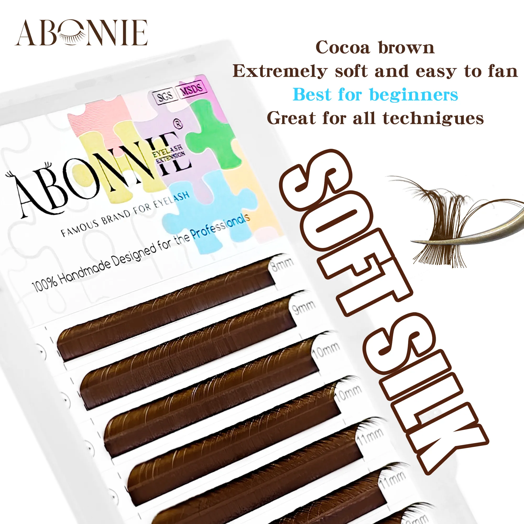 Abonnie LB Dark Brown Lashes Brown Color Classic Eyelash Extensions Foxy Eye Fluffy Individual Eyelashes — image 6