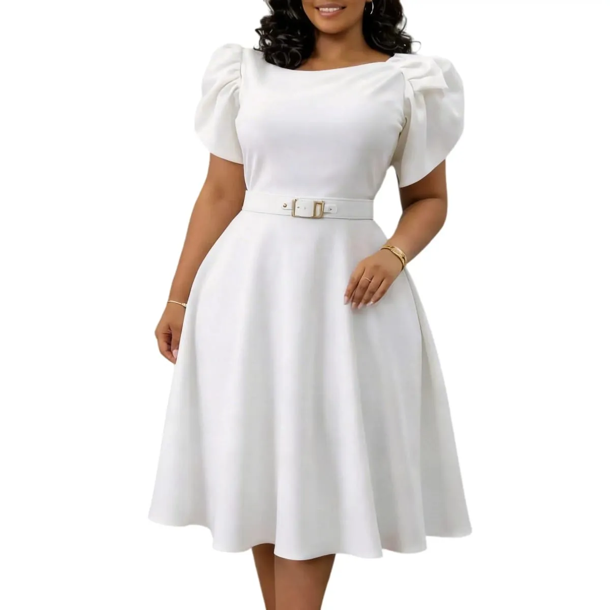 Women Dresses Solid Dress Sashes Round Neck Butterfly Sleeve Knee Length Empire Waist Slight Strech Casual Loose Fit 2026 Summer — image 5
