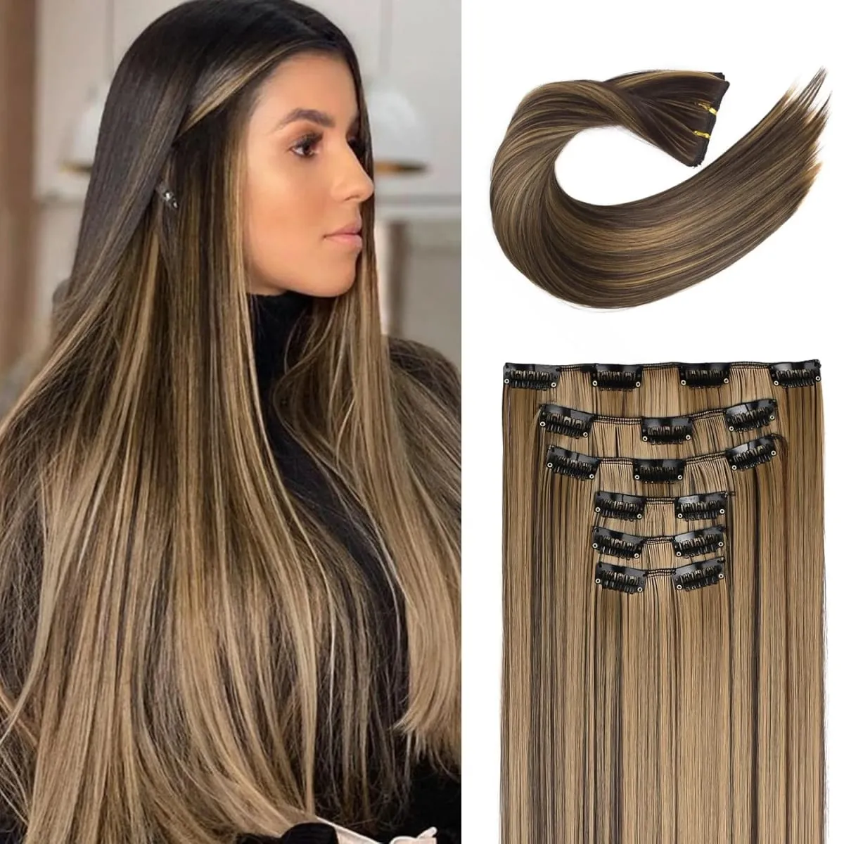 Synthetic Clips in Hair Extensions 6Pieces/Set 24 Inch Long Straight Extensions for Women Hairpiece — image 10