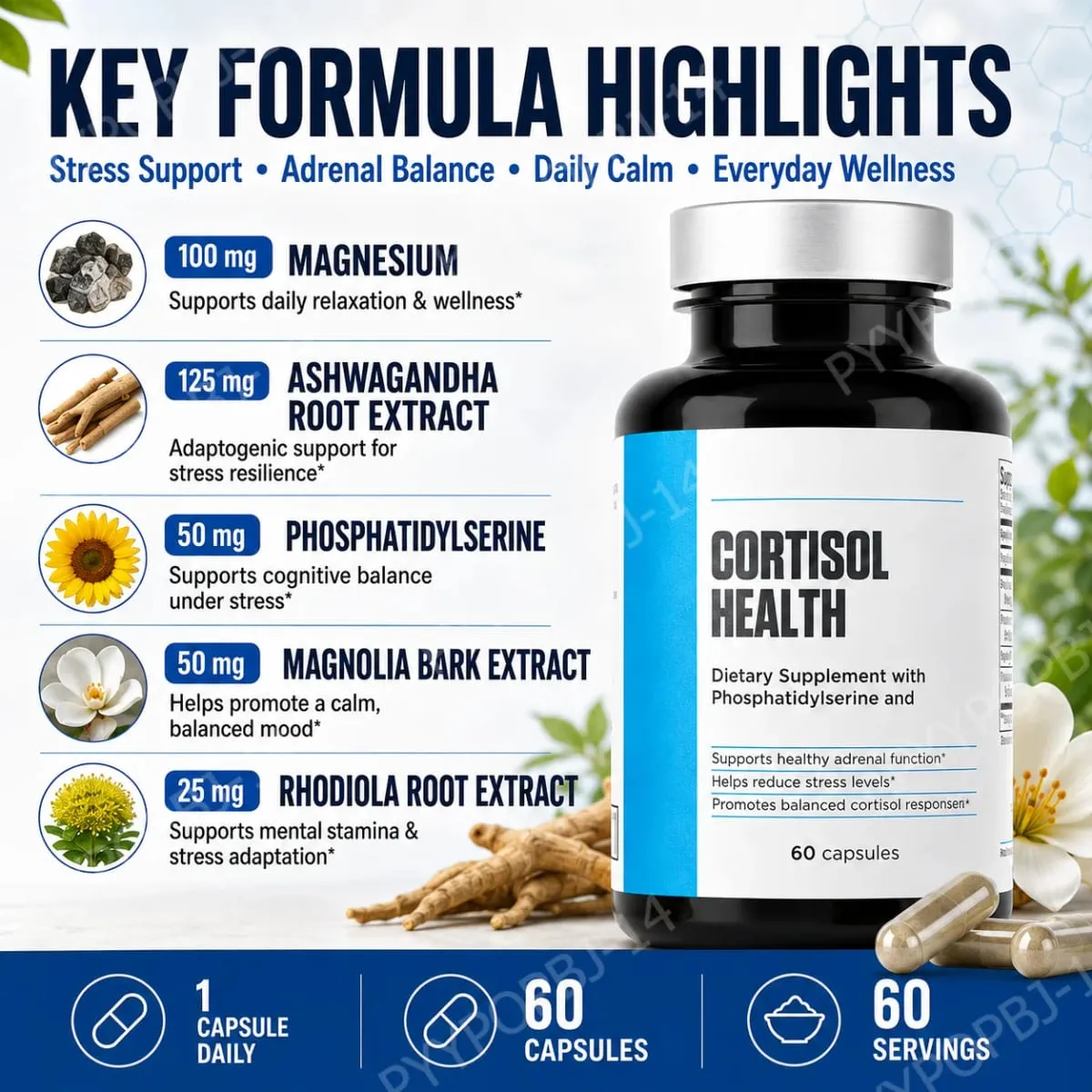 Cortisol Health Capsules with Phosphatidylserine Magnesium 60 Capsules Non-GMO Daily Calm Sleep Support for Adults Men Women — image 5