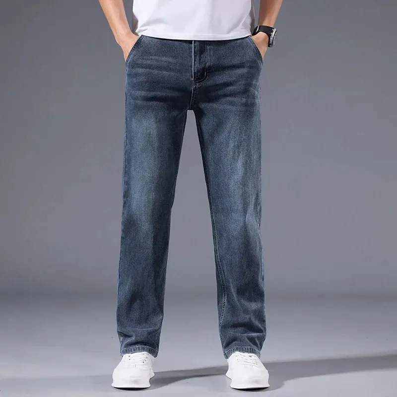 Men's Loose Straight Leg Jeans Retro Washed Elastic Casual Pants Suitable for All Seasons Versatile Pants — image 1