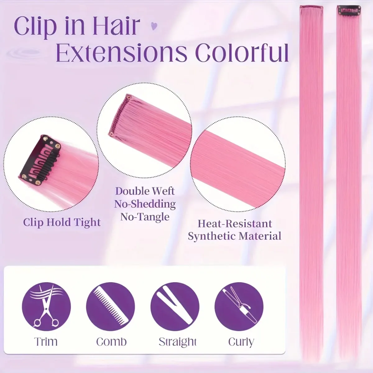 12 Pcs/lot Clip in Hair Extensions Multi-Colors Highlights Synthetic Hair 22 inch Rainbow Hairpieces for Girls Women Kids — image 3